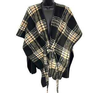 Rachel Roy Women’s Belted Wrap Cape Black Plaid Size Small/Medium